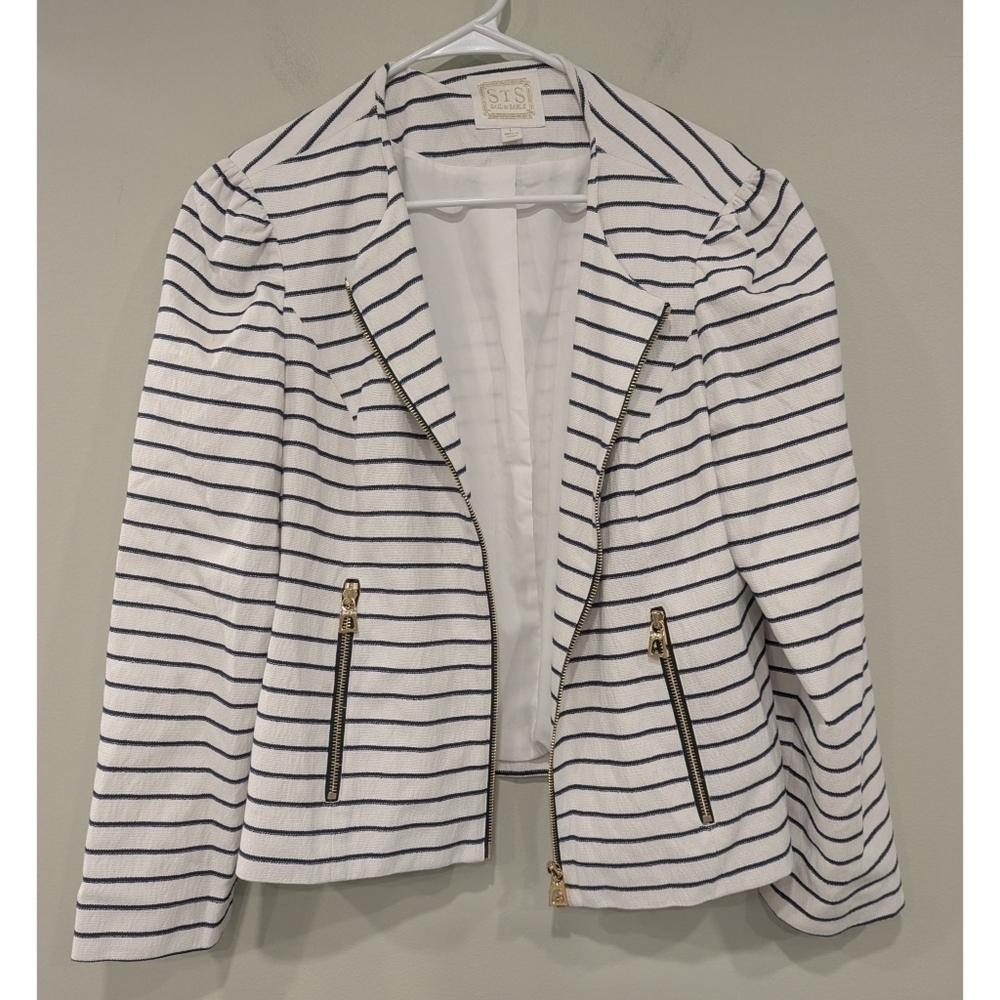 Sail To Sable STS Striped Navy White Blazer Size Large